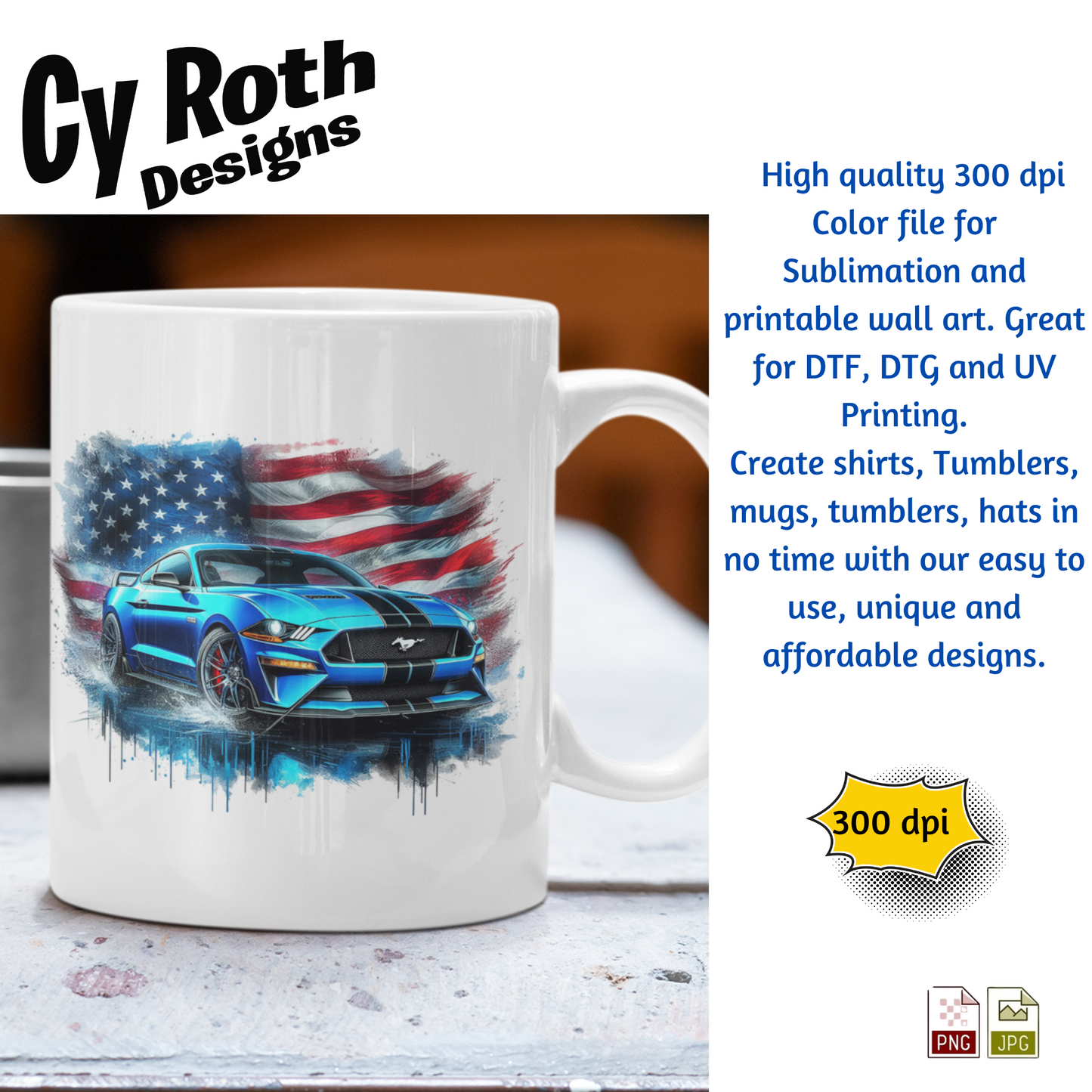 2023 Mustang Sublimation Wall Art 20oz skinny Tumbler PNG JPG file, shirt PNG, Junk Journal image