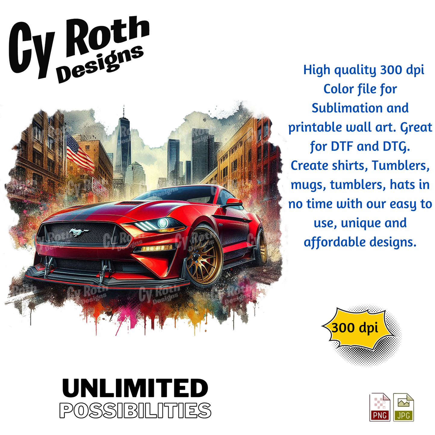 2023 Mustang Sublimation Wall Art 20oz skinny Tumbler PNG JPG file, shirt PNG, Junk Journal image