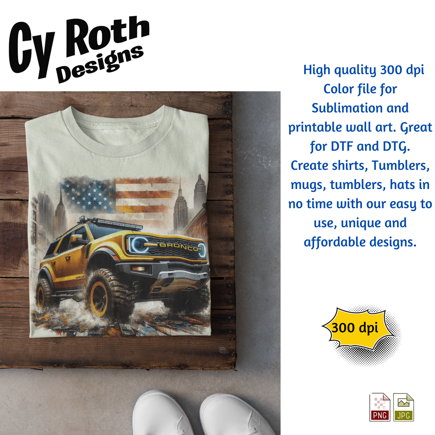 2023 Bronco Sublimation Wall Art 20oz skinny Tumbler PNG JPG file, shirt PNG, Junk Journal image