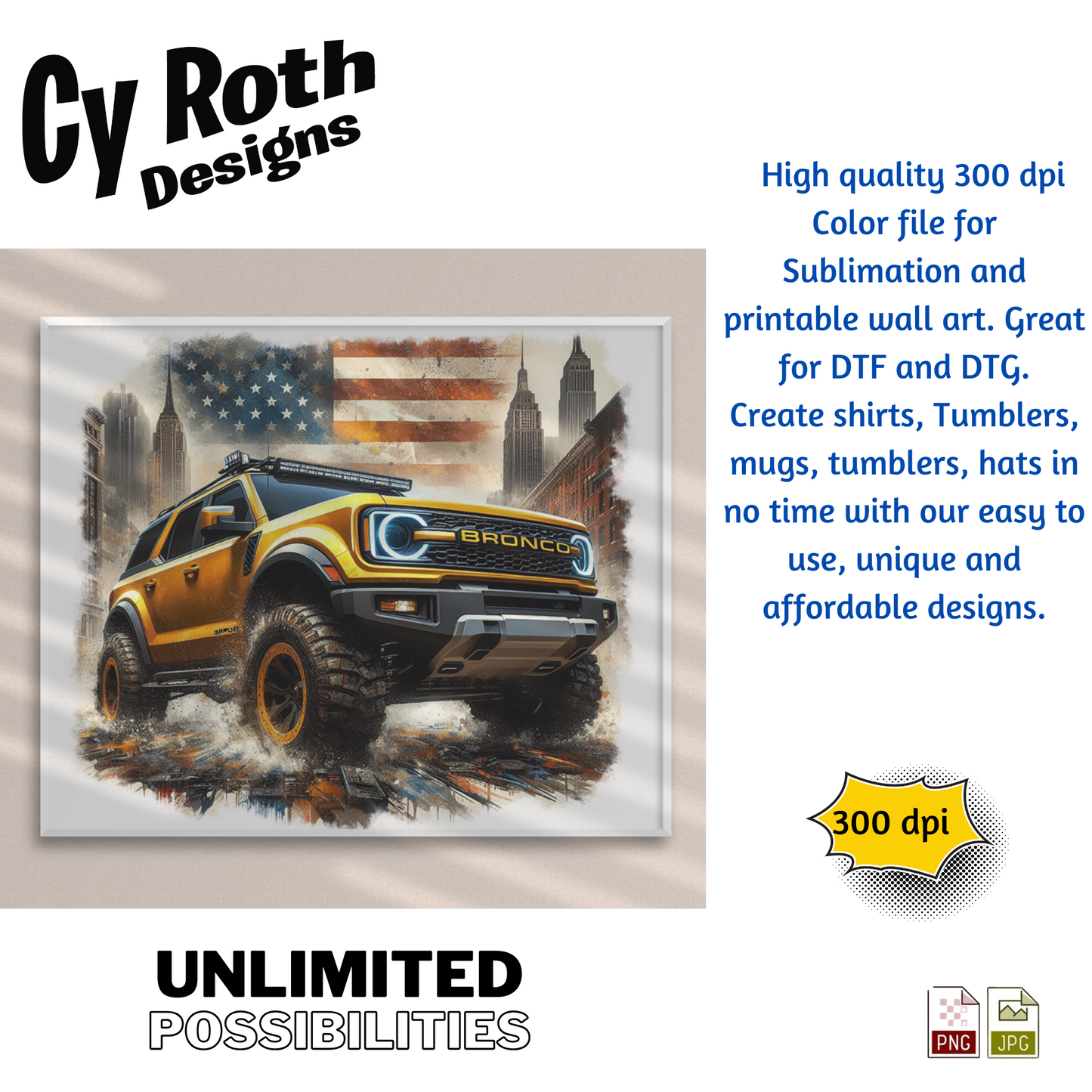 2023 Bronco Sublimation Wall Art 20oz skinny Tumbler PNG JPG file, shirt PNG, Junk Journal image