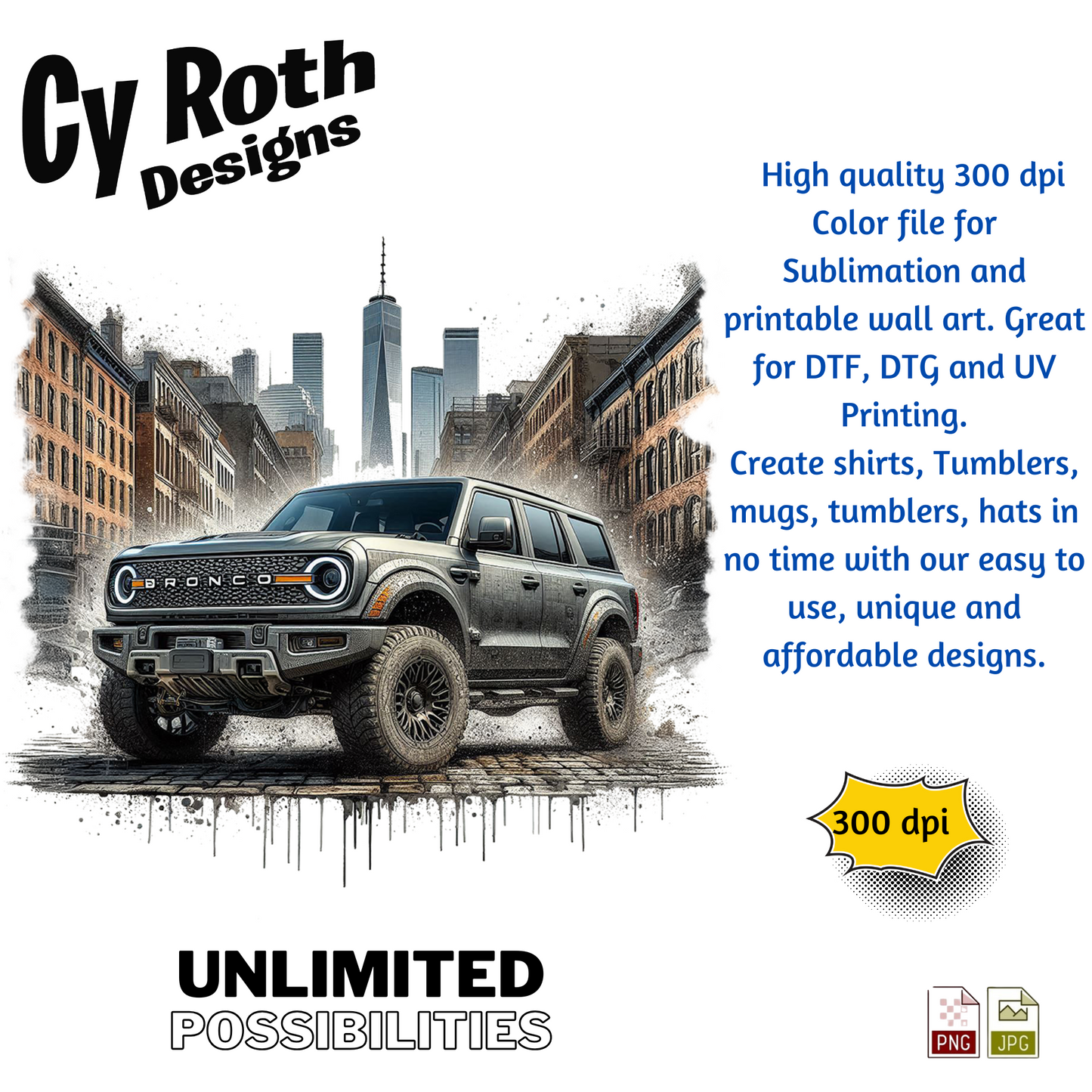 Ford Bronco Sublimation Wall Art 20oz skinny Tumbler PNG JPG file, shirt PNG, Junk Journal image