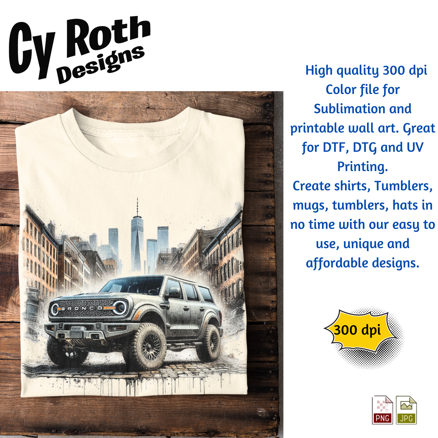 Ford Bronco Sublimation Wall Art 20oz skinny Tumbler PNG JPG file, shirt PNG, Junk Journal image