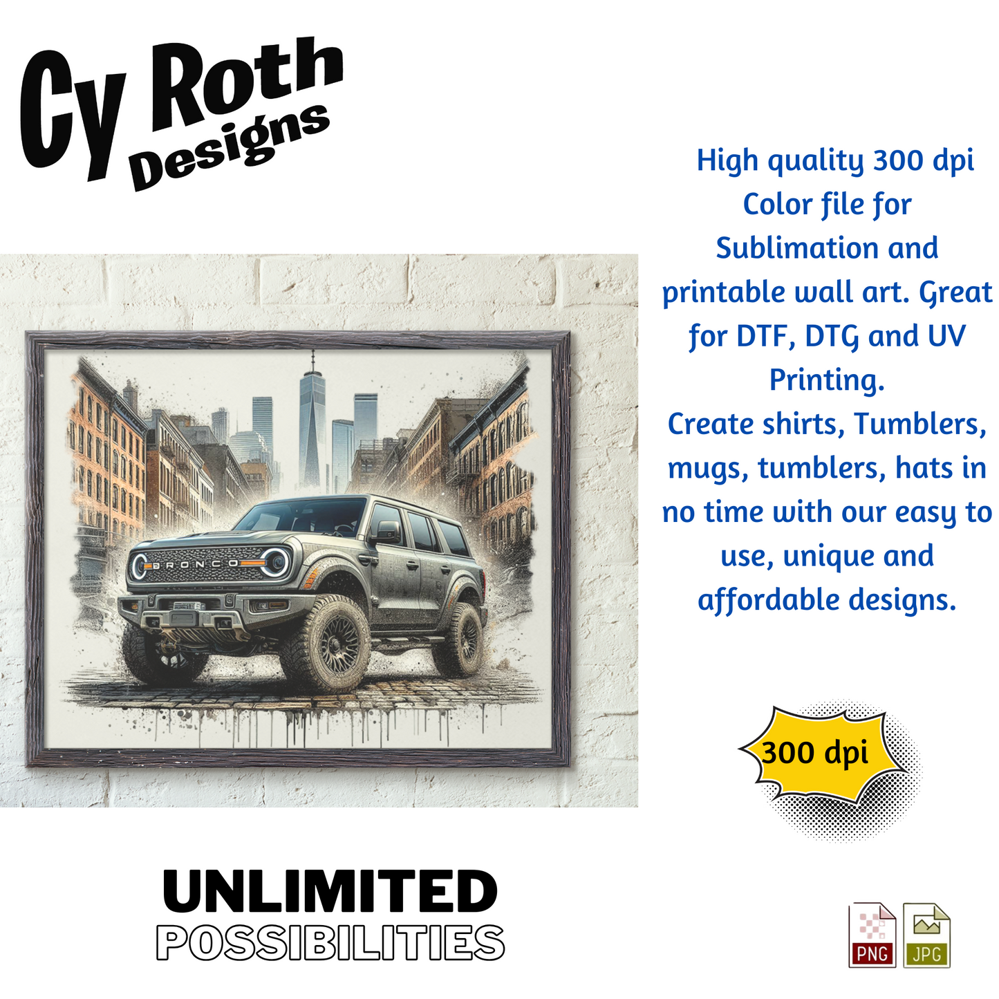 Ford Bronco Sublimation Wall Art 20oz skinny Tumbler PNG JPG file, shirt PNG, Junk Journal image