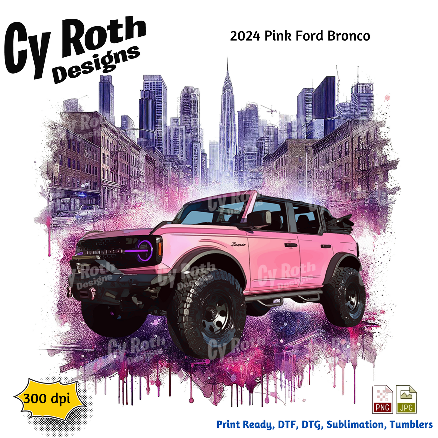 2024 Bronco Sublimation Wall Art 20oz skinny Tumbler PNG JPG file, shirt PNG, Junk Journal image