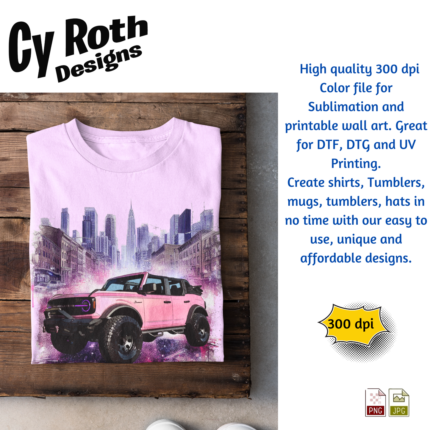 2024 Bronco Sublimation Wall Art 20oz skinny Tumbler PNG JPG file, shirt PNG, Junk Journal image