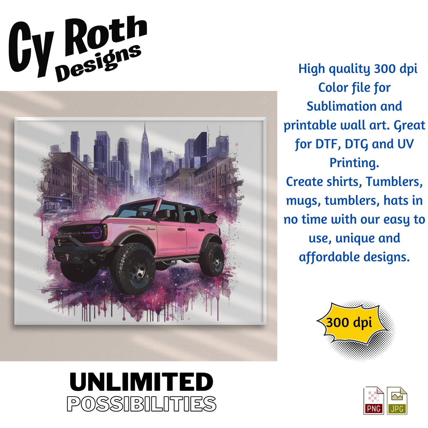 2024 Bronco Sublimation Wall Art 20oz skinny Tumbler PNG JPG file, shirt PNG, Junk Journal image