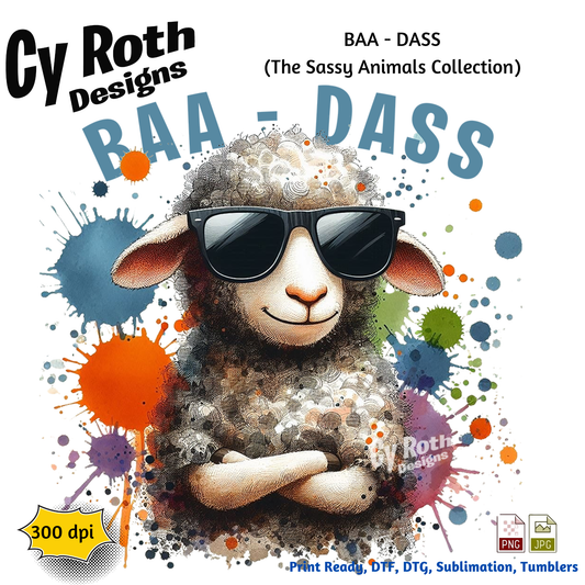 Sassy Sheep "BAA-DASS" Sublimation Design: Tumblers, Shirts, Wall Art (PNG, JPG Digital Download)