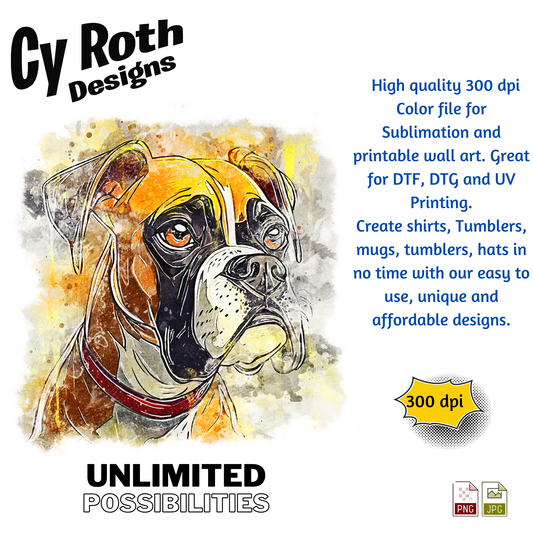 Dog Boxer Sublimation PNG JPG file, Wall Art 20oz skinny Tumbler, shirt PNG, Junk Journal image