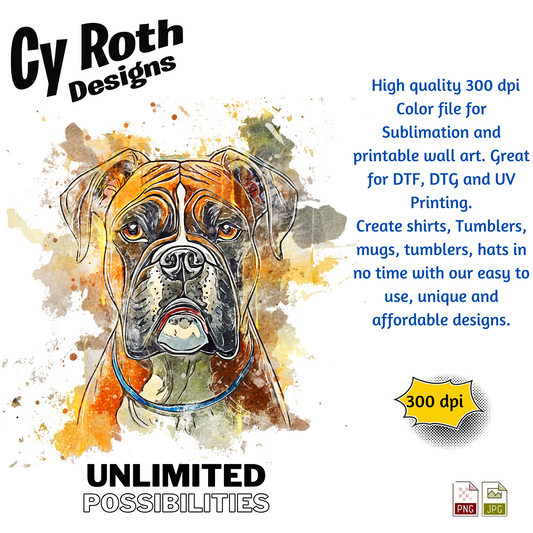 Dog Boxer Sublimation PNG JPG file, Wall Art 20oz skinny Tumbler, shirt PNG, Junk Journal image