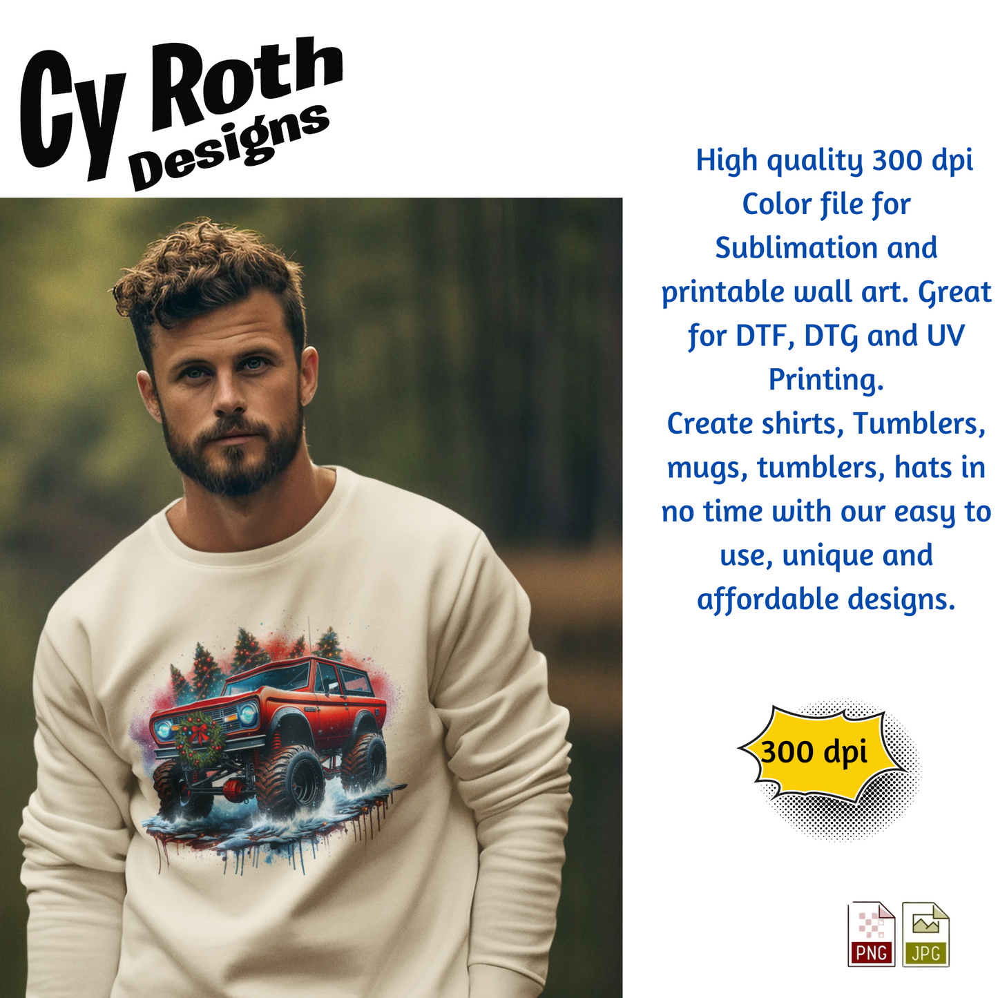 Ford Bronco at Christmas Sublimation Wall Art 20oz skinny Tumbler PNG JPG file, shirt PNG, Junk Journal image