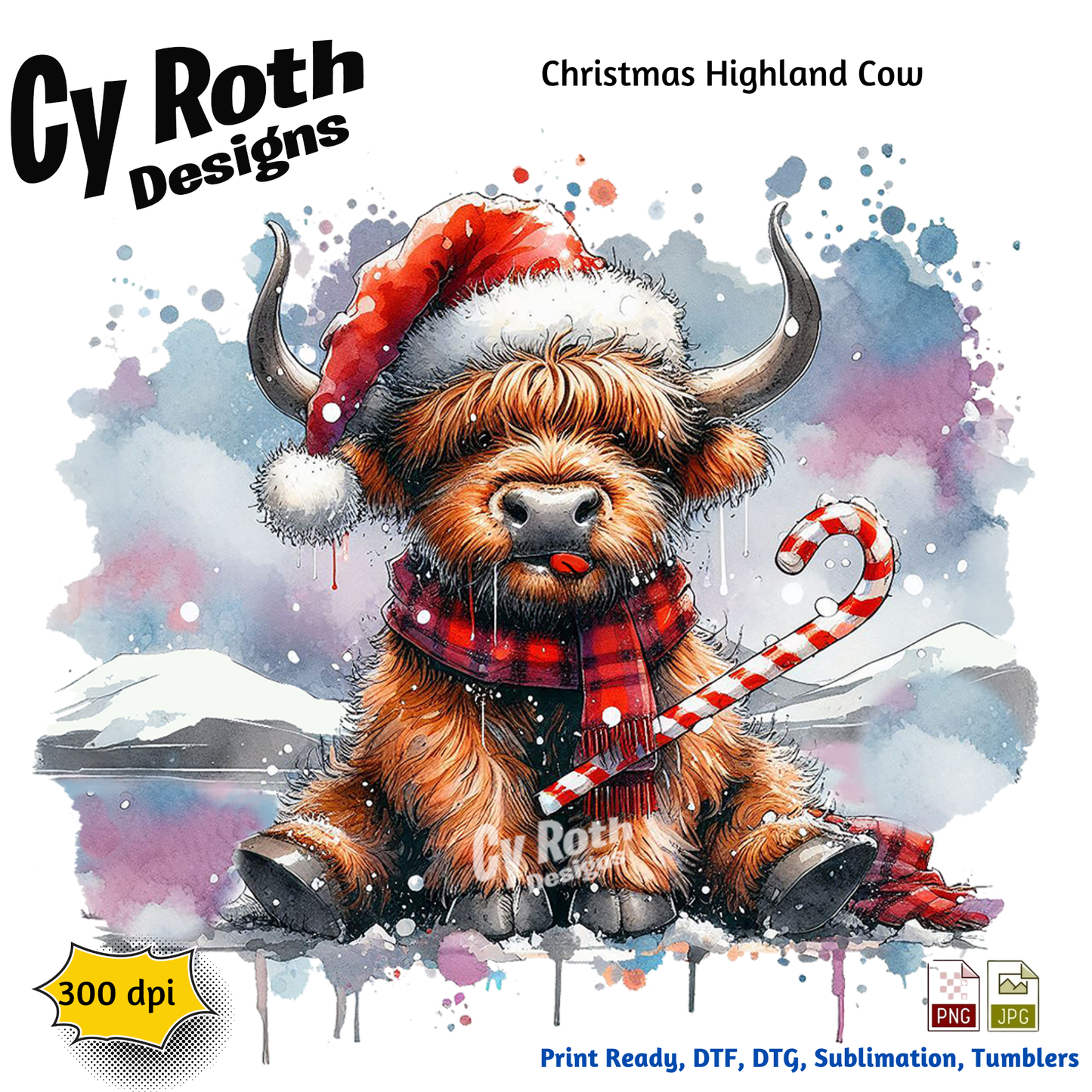 HIghland Cow Christmas Sublimation PNG JPG file, Wall Art 20oz skinny Tumbler, shirt PNG, Downloadable File