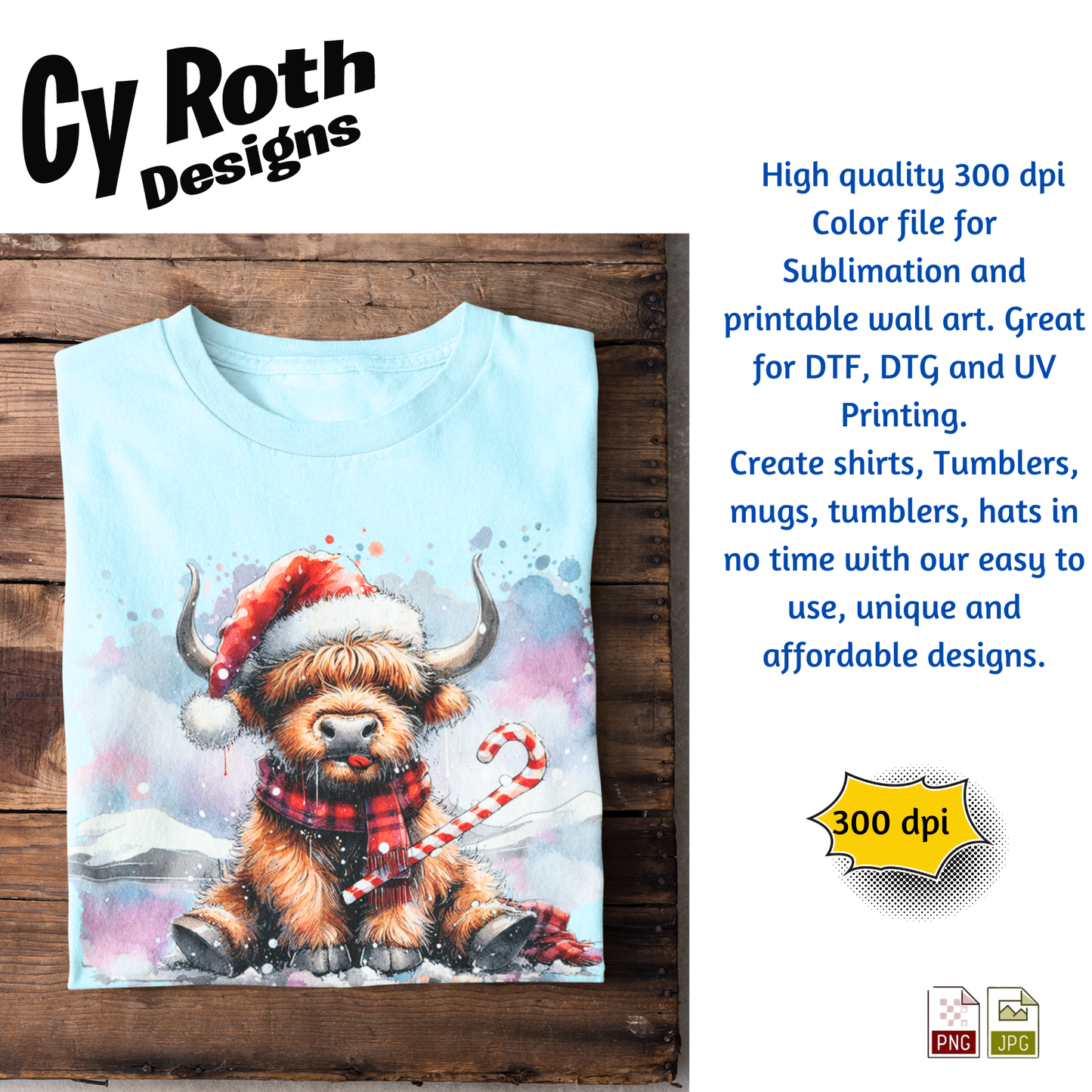 HIghland Cow Christmas Sublimation PNG JPG file, Wall Art 20oz skinny Tumbler, shirt PNG, Downloadable File