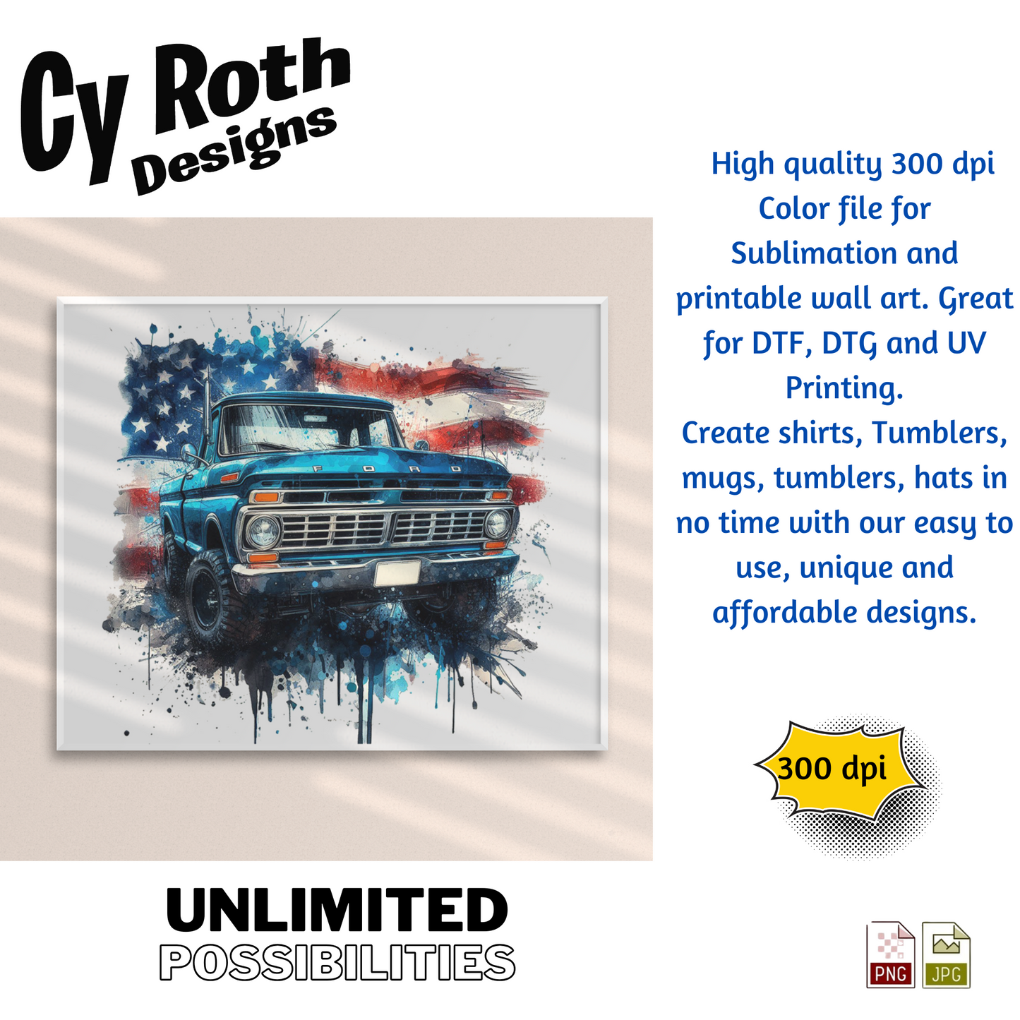 Ford F-150 Sublimation Wall Art 20oz skinny Tumbler PNG JPG file, shirt PNG, Junk Journal image