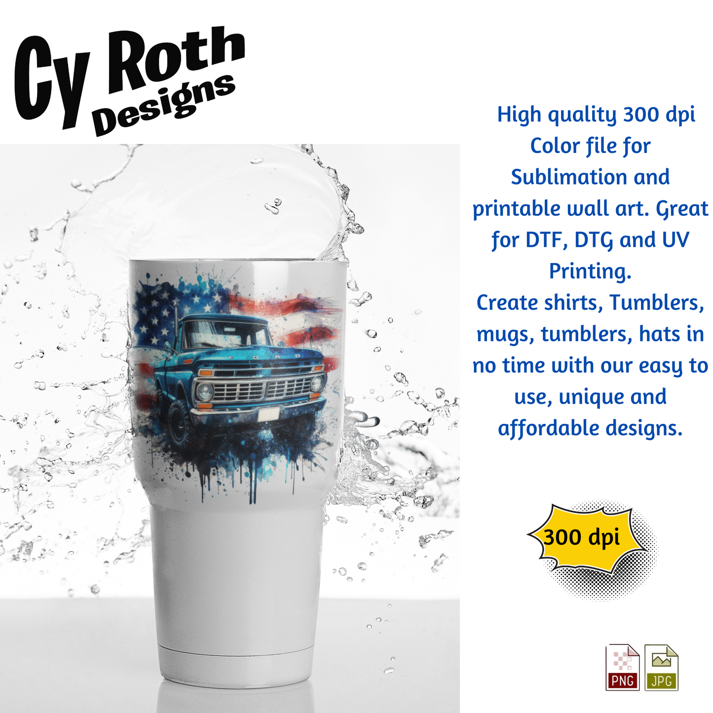 Ford F-150 Sublimation Wall Art 20oz skinny Tumbler PNG JPG file, shirt PNG, Junk Journal image