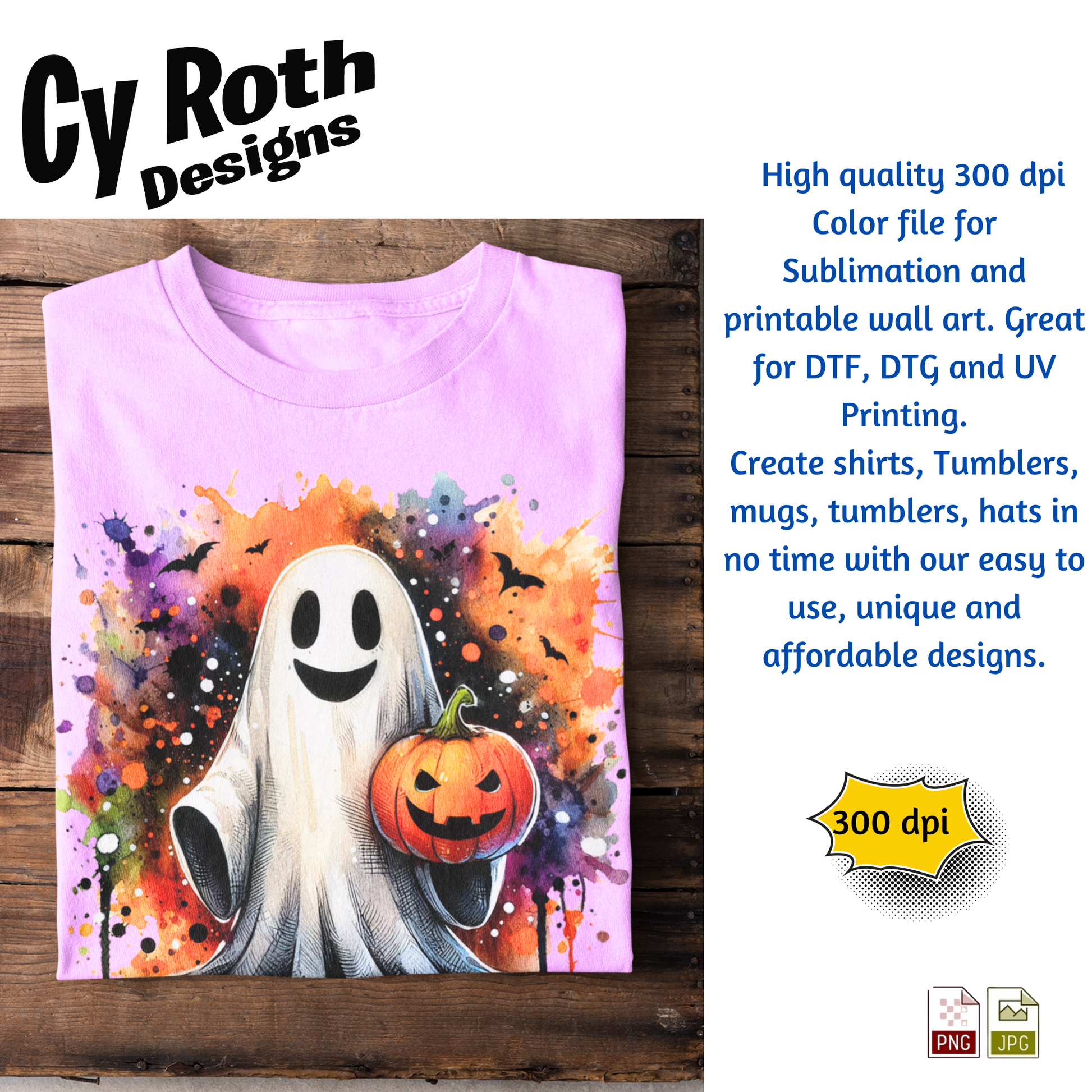 T-shirt with image of a Halloween ghost holding a pumpkin 