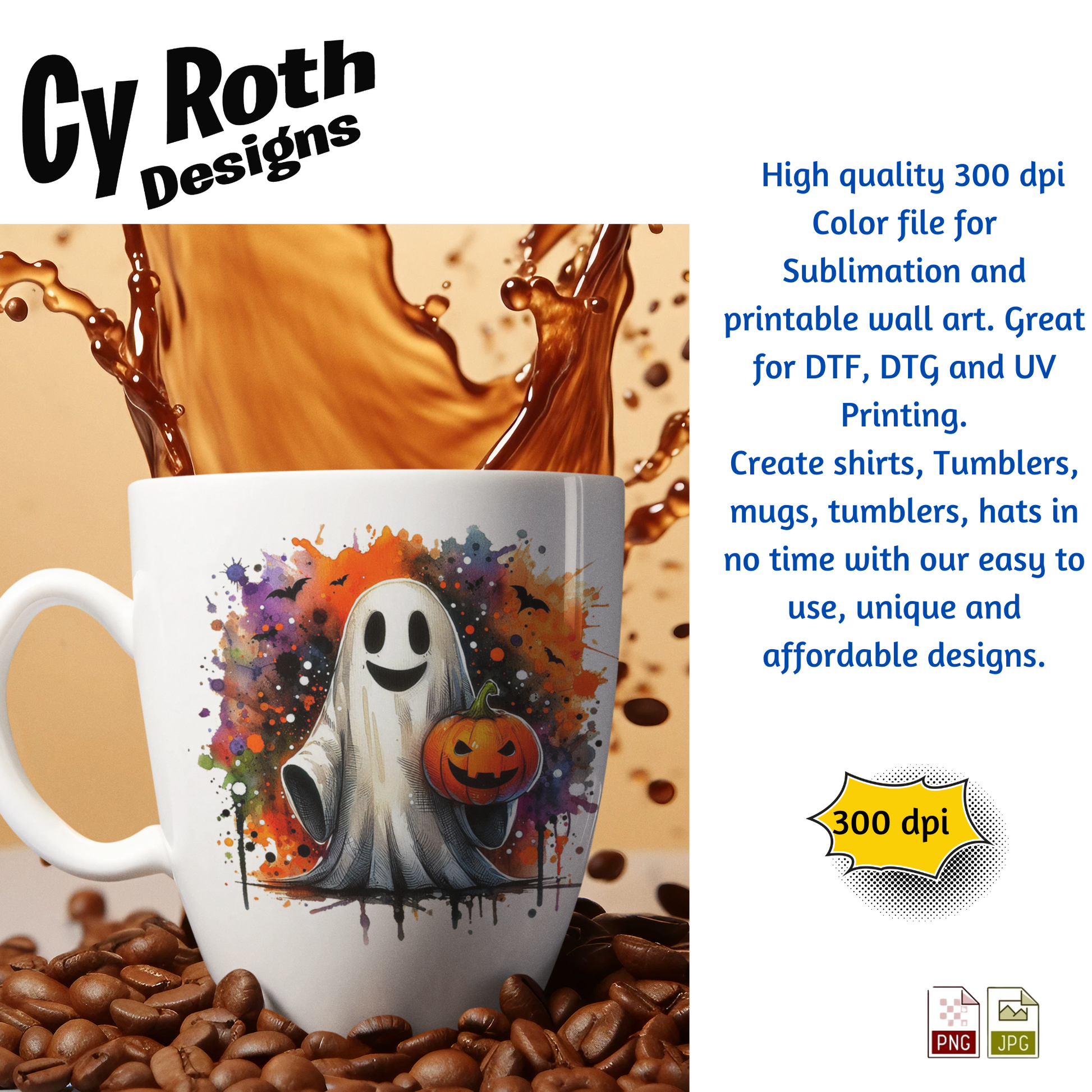 Coffee mug featuring Halloween ghost holding a pumpkin 