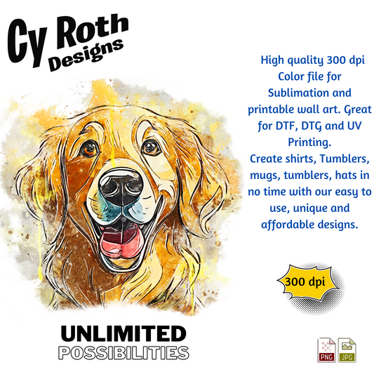 Golden Retriever Sublimation PNG JPG file, Wall Art 20oz skinny Tumbler, shirt PNG, Junk Journal image
