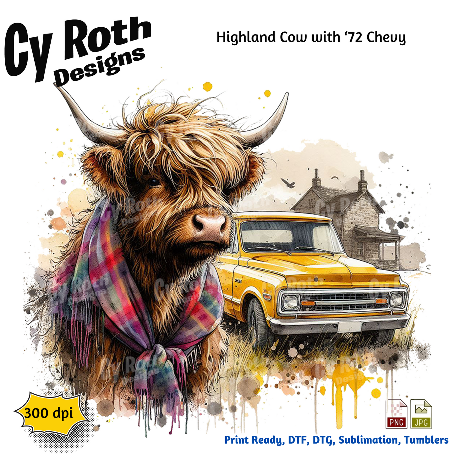 Highland Cow Sublimation PNG JPG file, Wall Art 20oz skinny Tumbler, shirt PNG, Junk Journal image