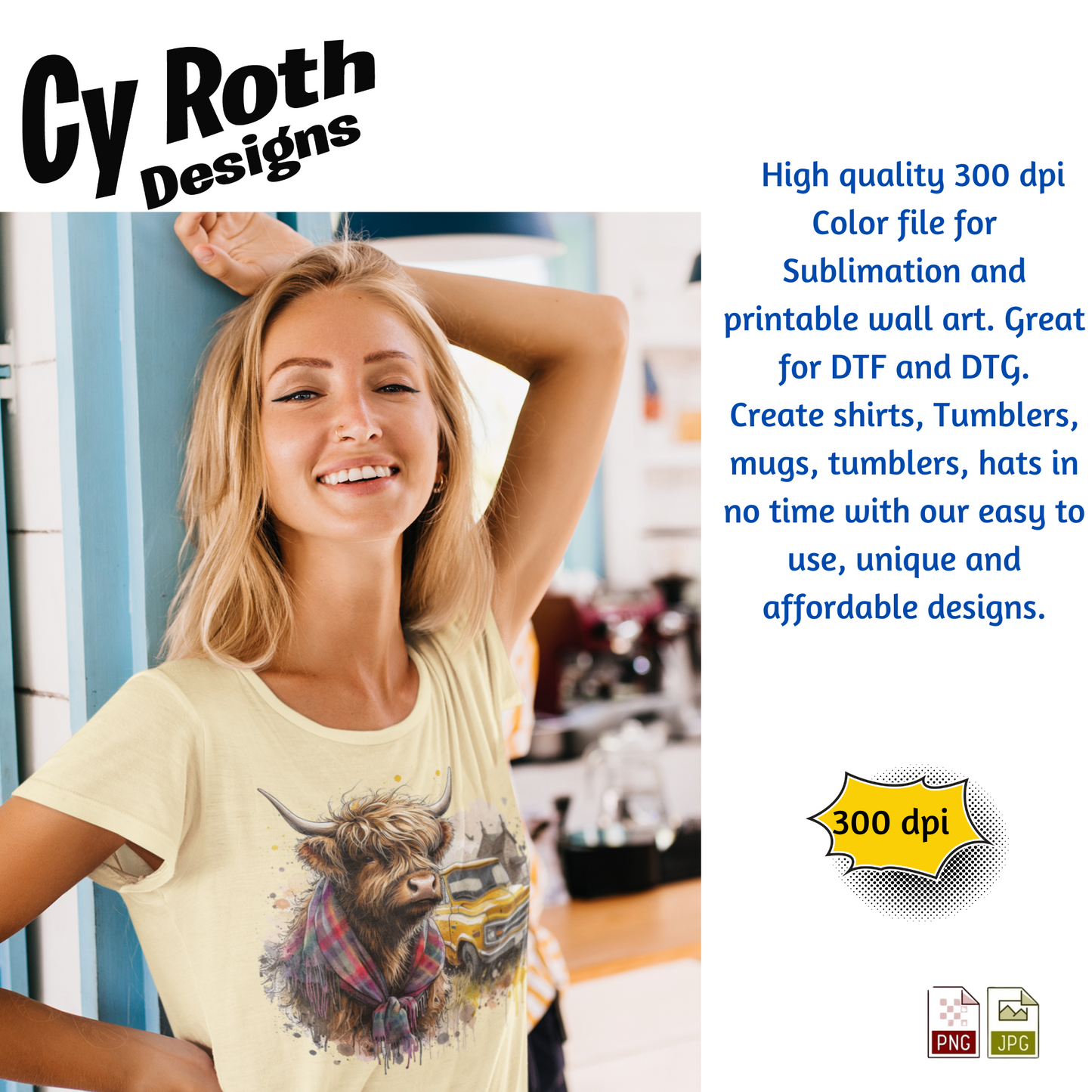 Highland Cow Sublimation PNG JPG file, Wall Art 20oz skinny Tumbler, shirt PNG, Junk Journal image