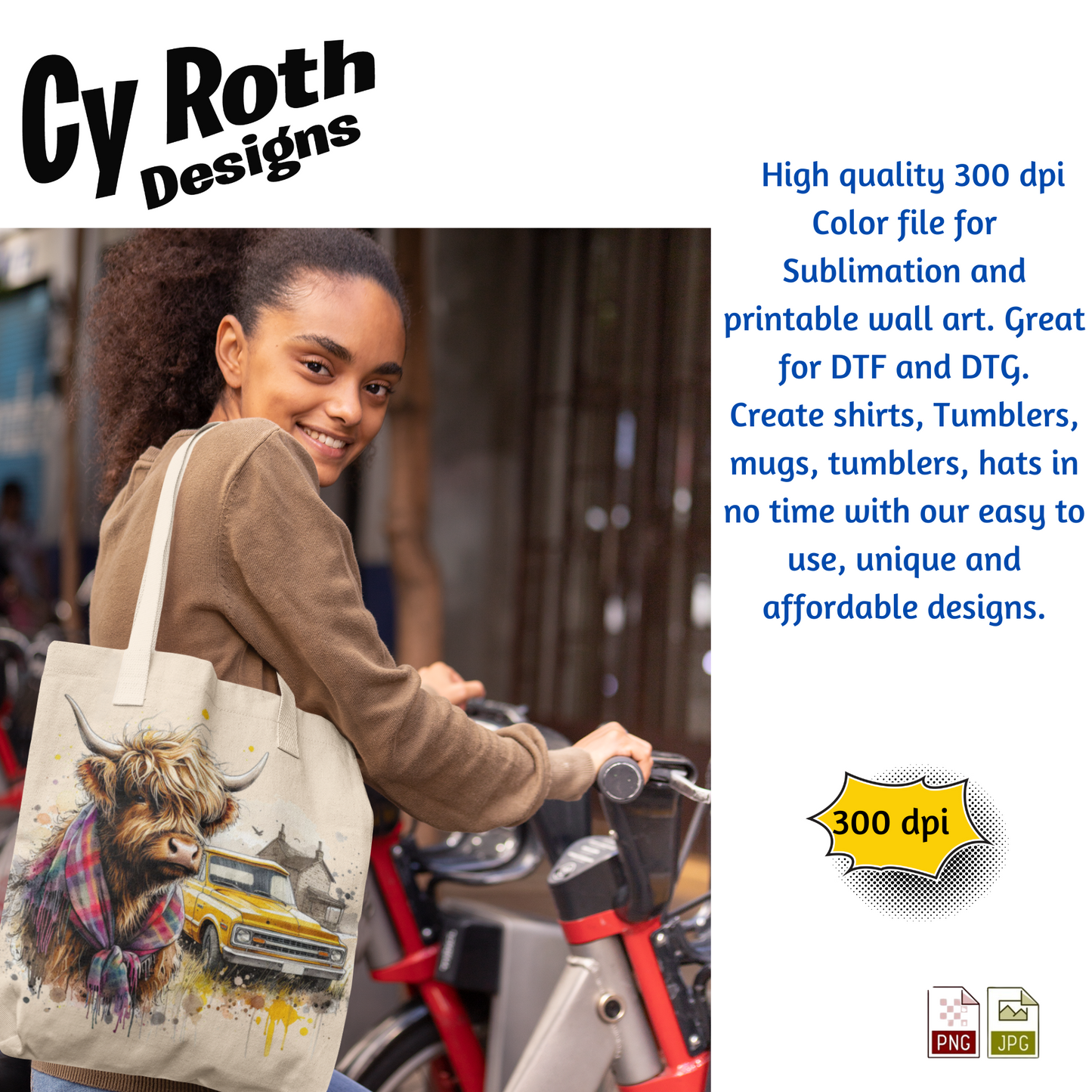 Highland Cow Sublimation PNG JPG file, Wall Art 20oz skinny Tumbler, shirt PNG, Junk Journal image