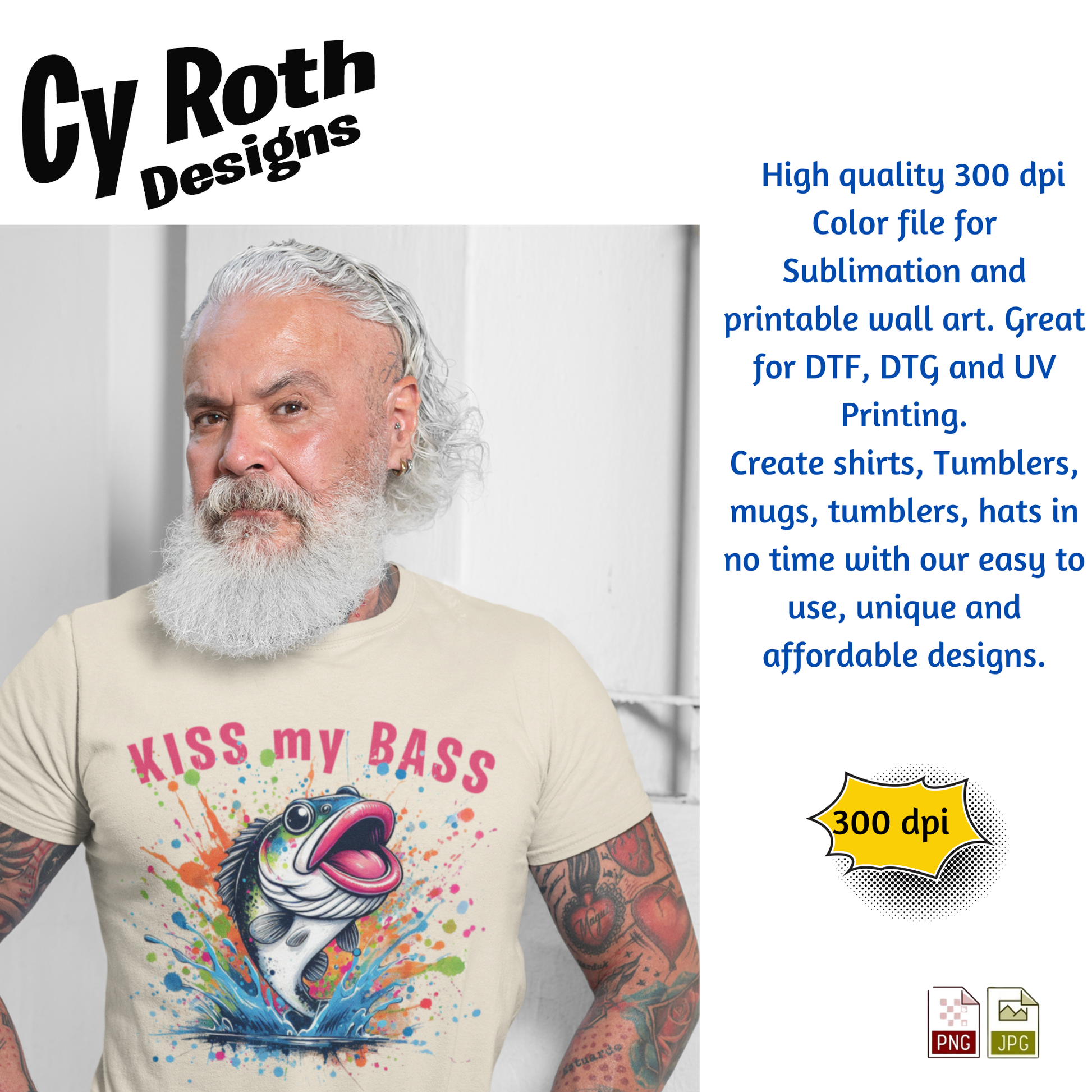 Man wearing t-shirt with KISS my BASS Sublimation Design