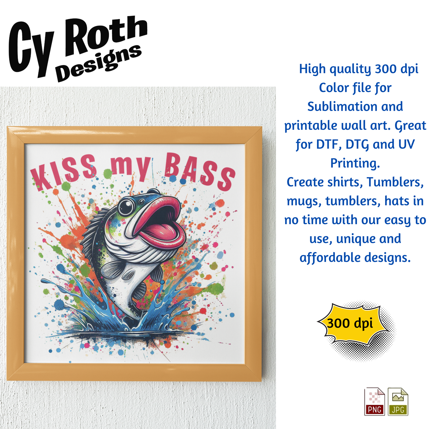 Framed image with KISS my BASS artwork 