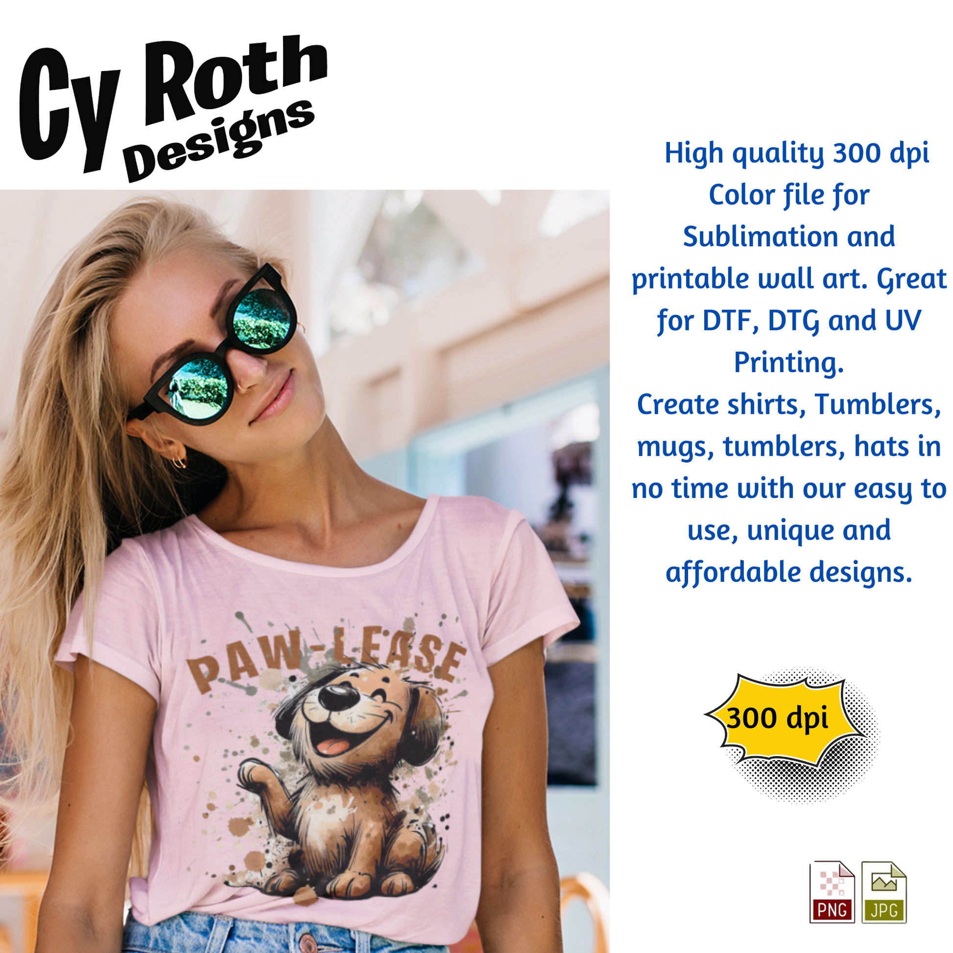 Woman wearing pink t-shirt with PAW-LEASE Sassy Dog Sublimation Design