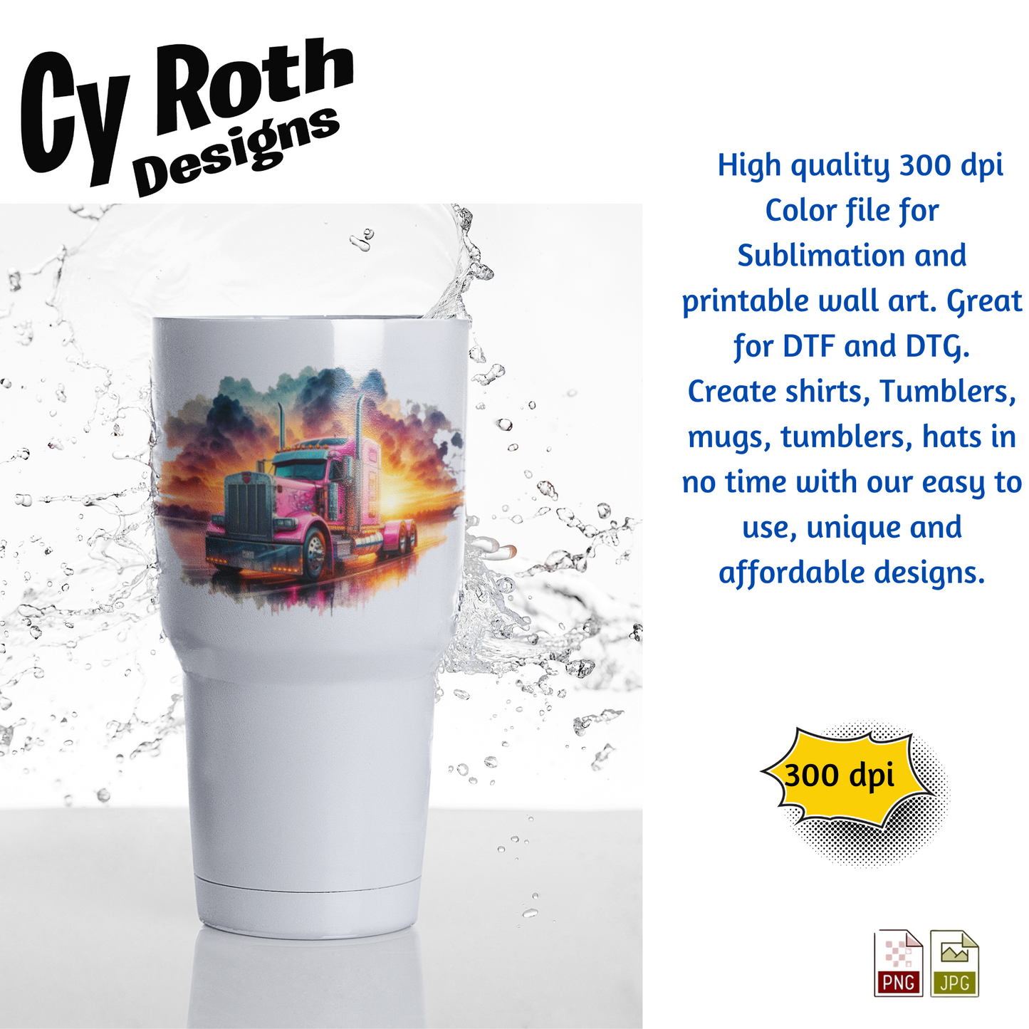 Peterbilt Sublimation PNG JPG file, Wall Art 20oz skinny Tumbler, shirt PNG, Junk Journal image