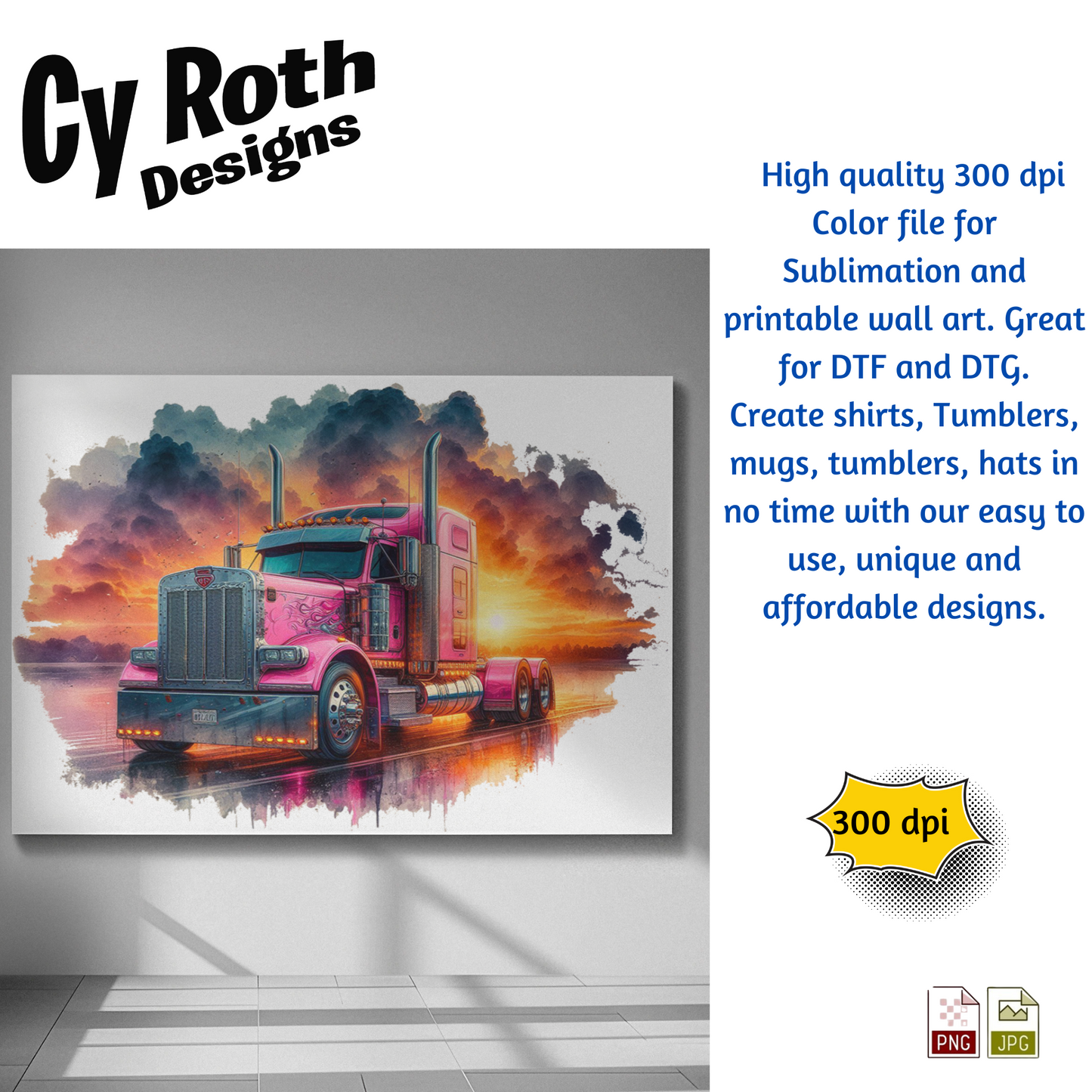 Peterbilt Sublimation PNG JPG file, Wall Art 20oz skinny Tumbler, shirt PNG, Junk Journal image