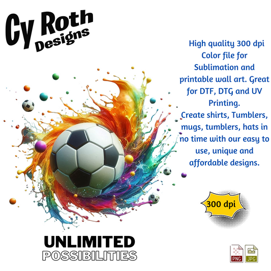 Soccer Sublimation PNG JPG file, Wall Art 20oz skinny Tumbler, shirt PNG, Junk Journal image. 3D Soccer Splash