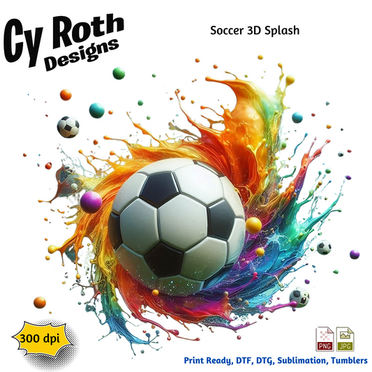 Soccer Sublimation PNG JPG file, Wall Art 20oz skinny Tumbler, shirt PNG, Junk Journal image. 3D Soccer Splash