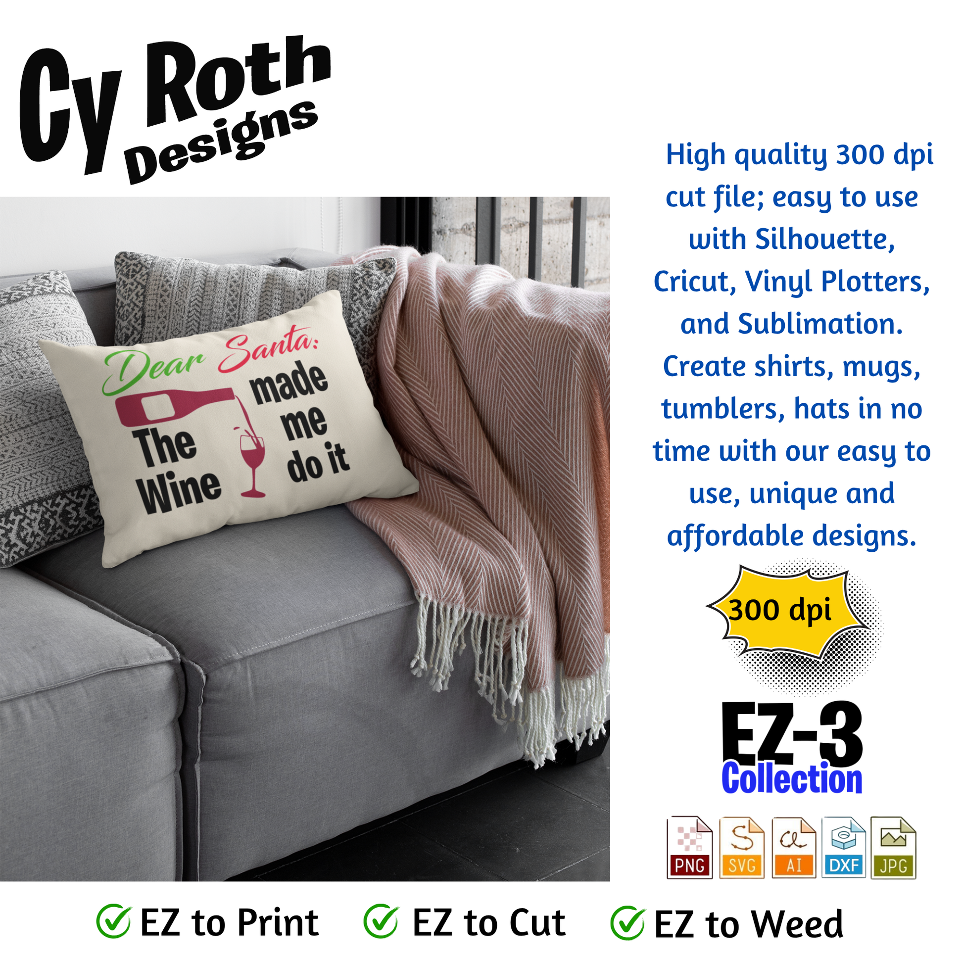 Decorative pillow with Christmas design - Santa The Wine Made Me Do it. 