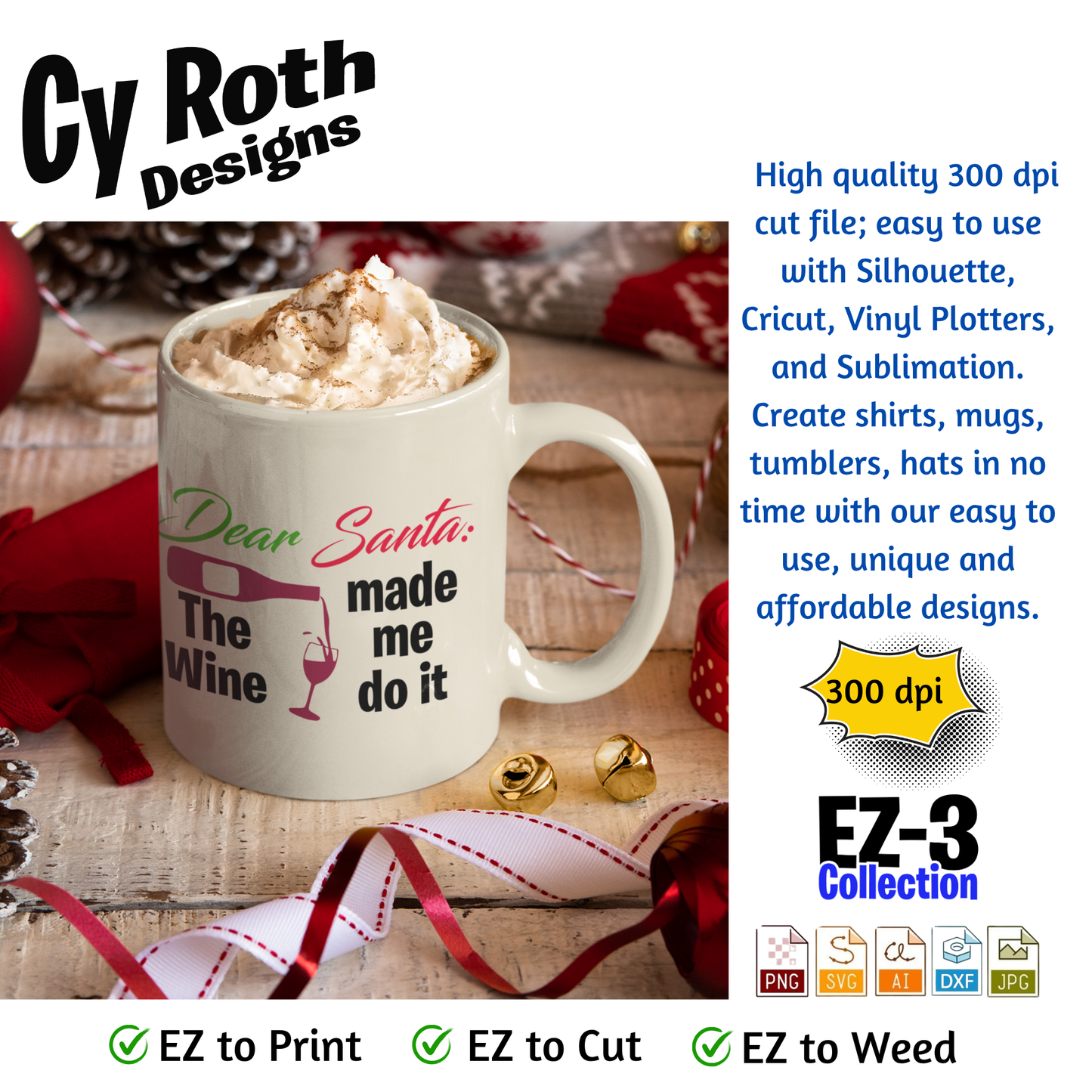 Coffee mug featuring Christmas design - Santa The Wine Made Me Do it. 