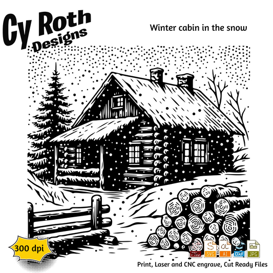 Winter Cabin in the snow svg png jpg ai dxf file, for Silhouette, Cricut, Vinyl Plotters, Laser, CNC and Sublimation. Great for DTF and DTG.