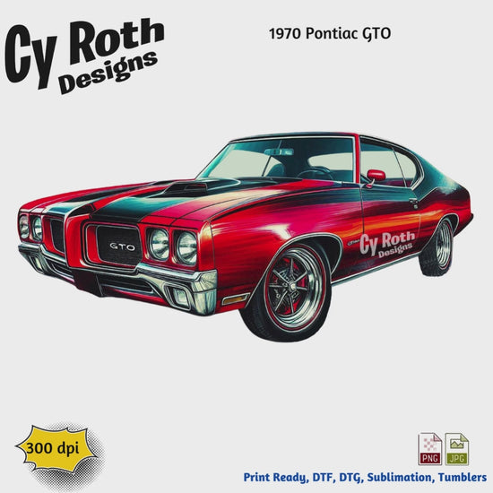 Video showcasing 1970 Pontiac GTO Sublimation Design: Tumblers, Shirts, Wall Art (PNG, JPG Digital Download).