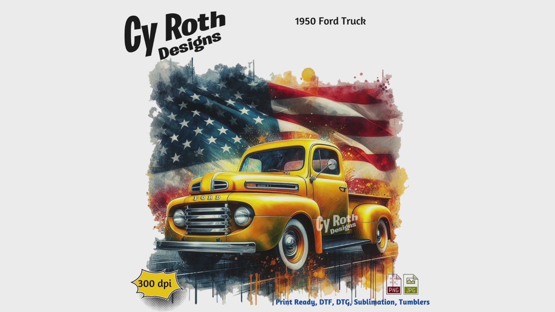 1950 Ford Truck Sublimation Design: Tumblers, Shirts, Wall Art (PNG, JPG Digital Download)