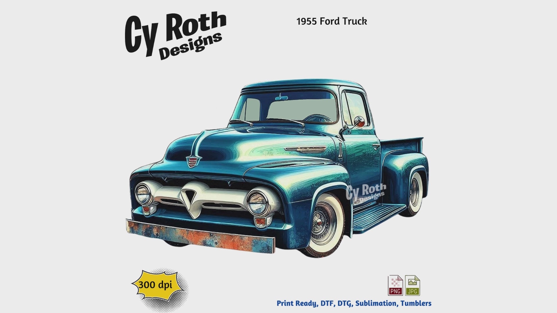 1955 Ford Truck Sublimation Design: Tumblers, Shirts, Wall Art (PNG, JPG Digital Download)