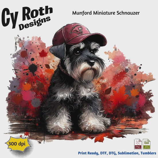 Miniature Schnauzer wearing Munford hat sublimation design for tumblers, T-Shirts, Wall Art (PNG, SVG Digital Download).