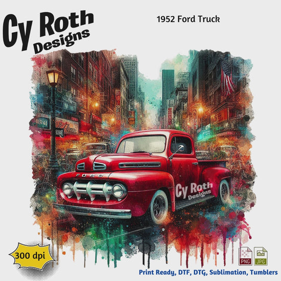 1952 Ford Truck sublimation design for tumblers, T-Shirts, Wall Art (PNG, SVG Digital Download).
