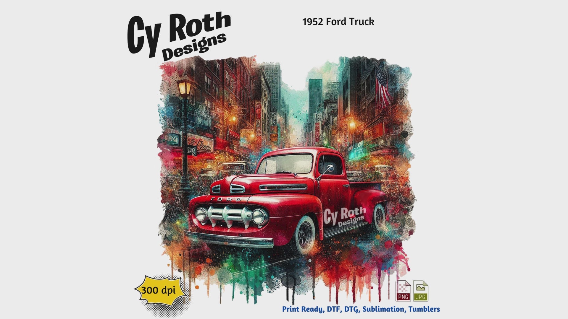 1952 Ford Truck sublimation design for tumblers, T-Shirts, Wall Art (PNG, SVG Digital Download).