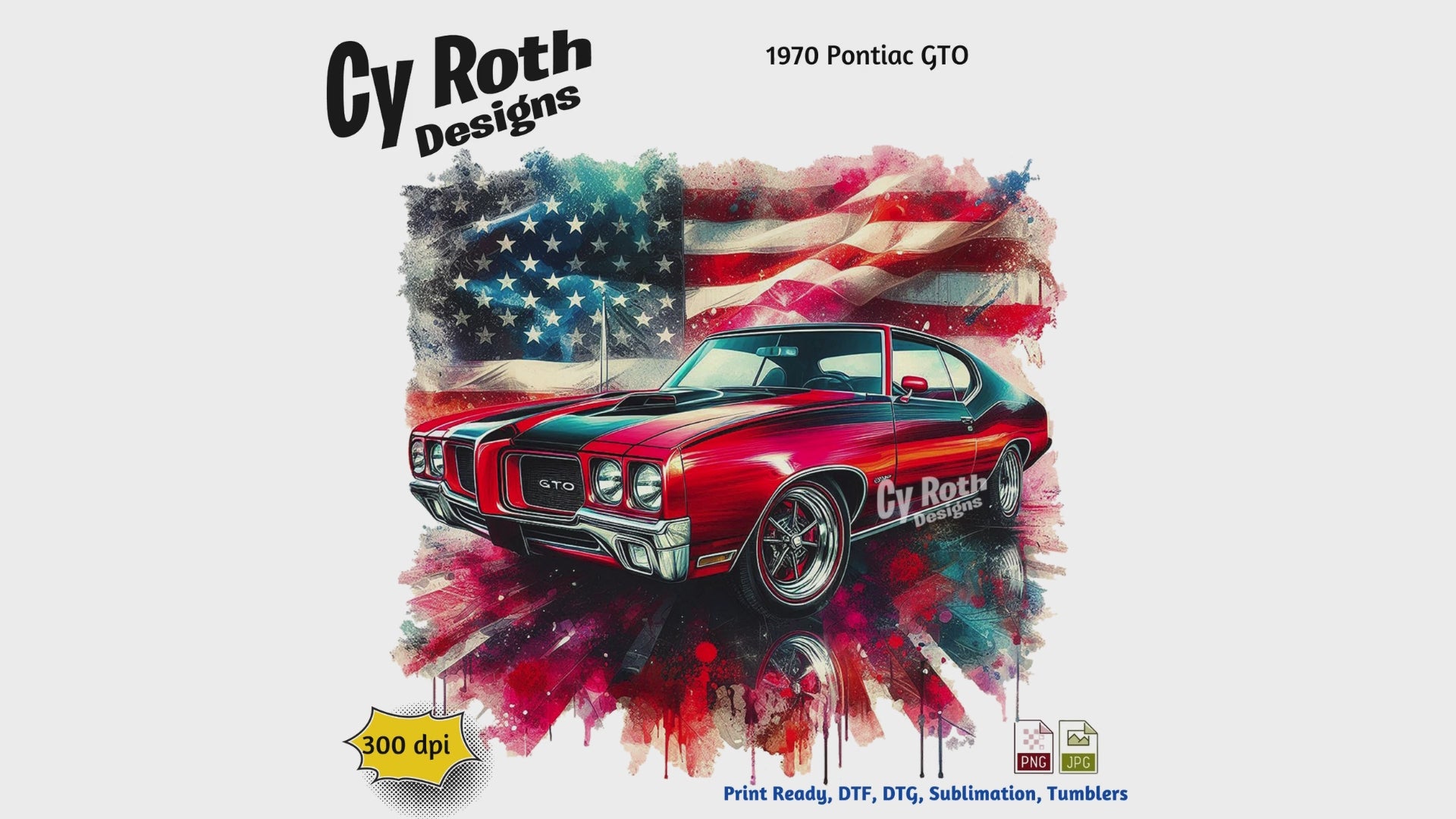 Video of 1970 Pontiac GTO Sublimation Design: Tumblers, Shirts, Wall Art (PNG, JPG Digital Download)