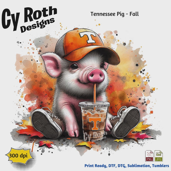 Tennessee Pig with Fall Decor sublimation design to make tumblers, t-Shirts, Printable Wall Art, Sweatshirts. Downloadable file.