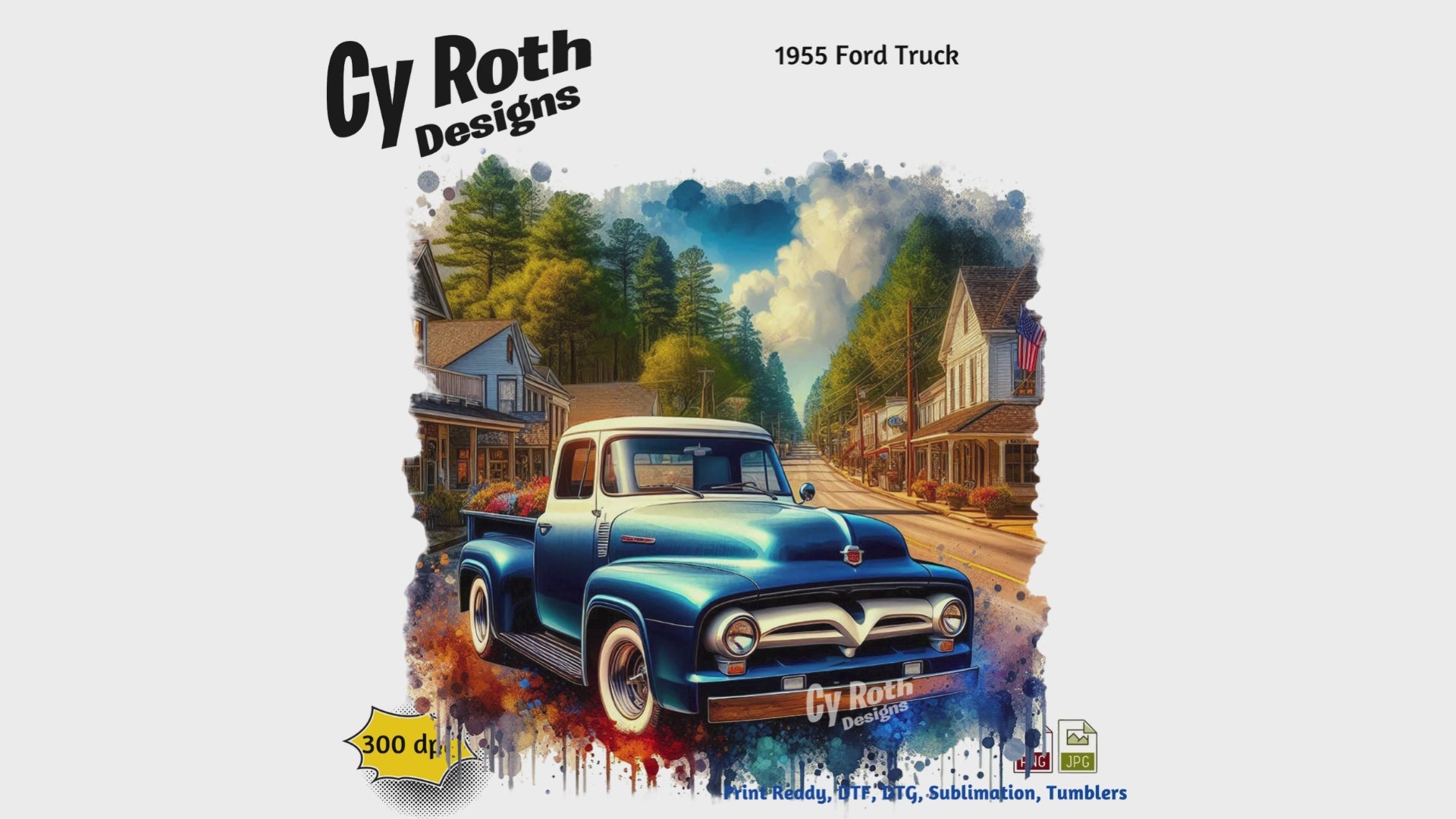 1955 Ford Truck Sublimation Design: Tumblers, Shirts, Wall Art (PNG, JPG Digital Download)