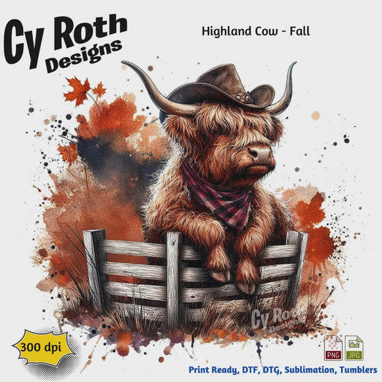 Sublimation design of a Highland Cow with Fall Decor