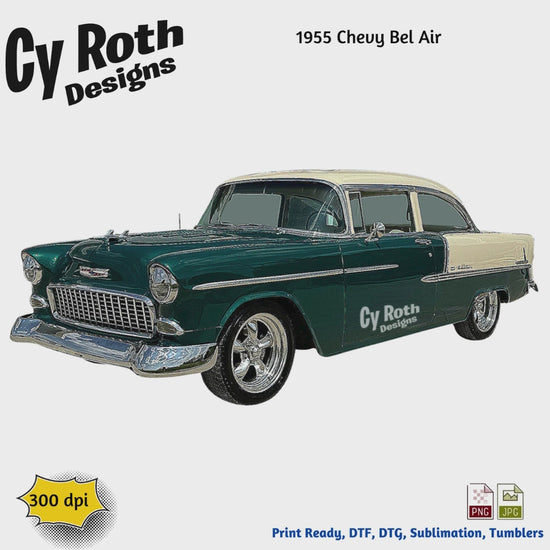 1955 Chevy Bel Air sublimation design for tumblers, T-Shirts, Wall Art (PNG, SVG Digital Download).