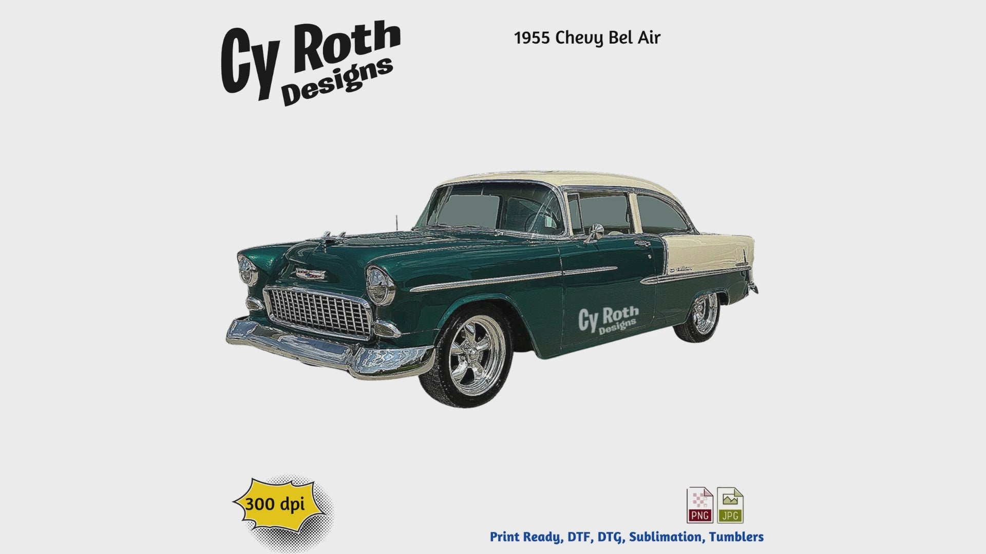 1955 Chevy Bel Air sublimation design for tumblers, T-Shirts, Wall Art (PNG, SVG Digital Download).