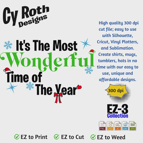 Christmas svg - Most Wonderful Time. Vector and Color Designs for Tumblers, Shirts, Wall Art (PNG, SVG, JPG, DXF, AI Digital Download)