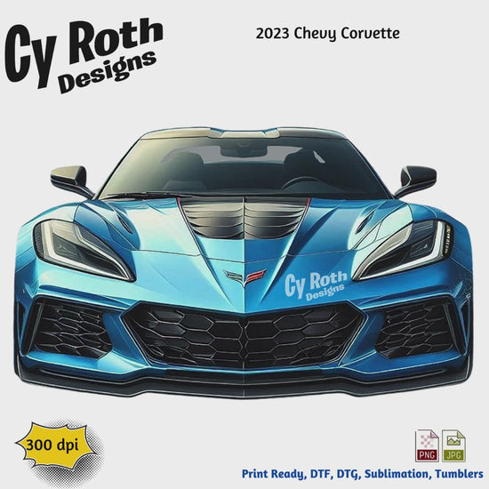 Video featuring CyRoth Designs' 2023 Chevy Corvette sublimation design for tumblers, T-Shirts, Wall Art (PNG, SVG Digital Download).