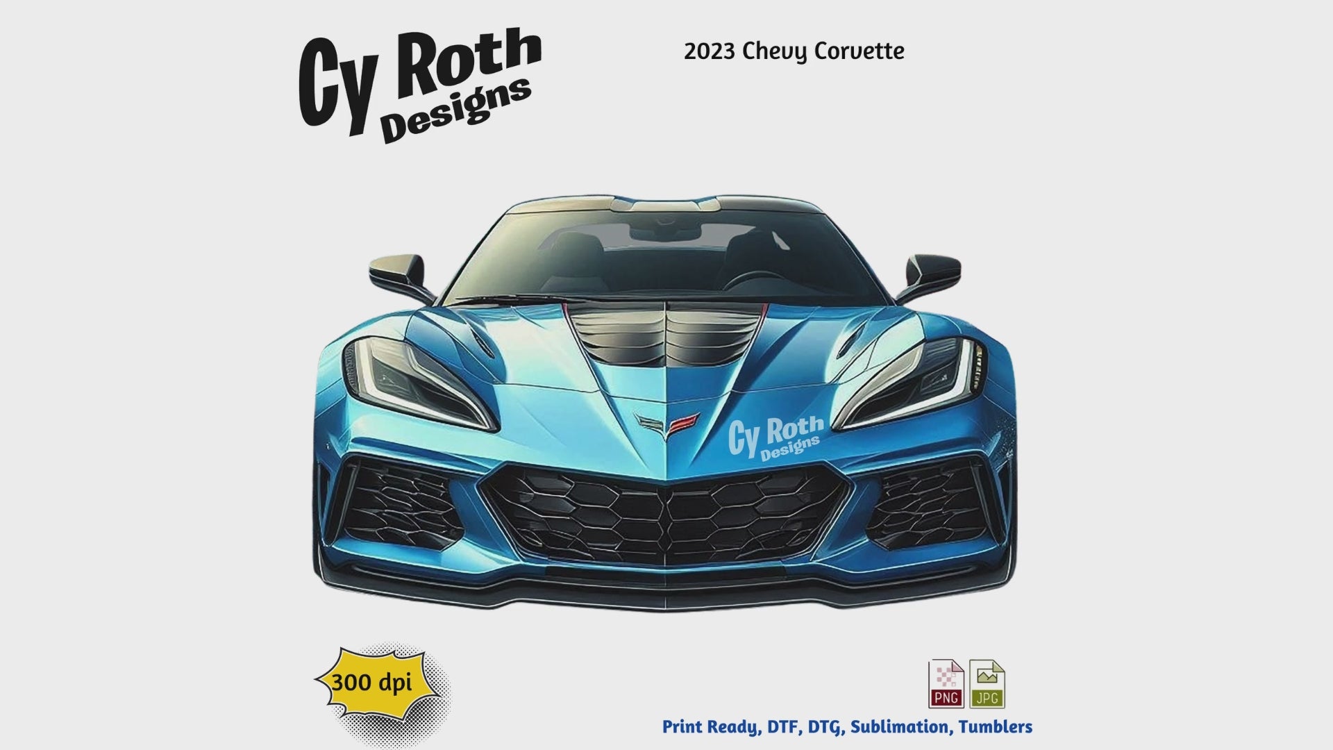 Video featuring CyRoth Designs' 2023 Chevy Corvette sublimation design for tumblers, T-Shirts, Wall Art (PNG, SVG Digital Download).